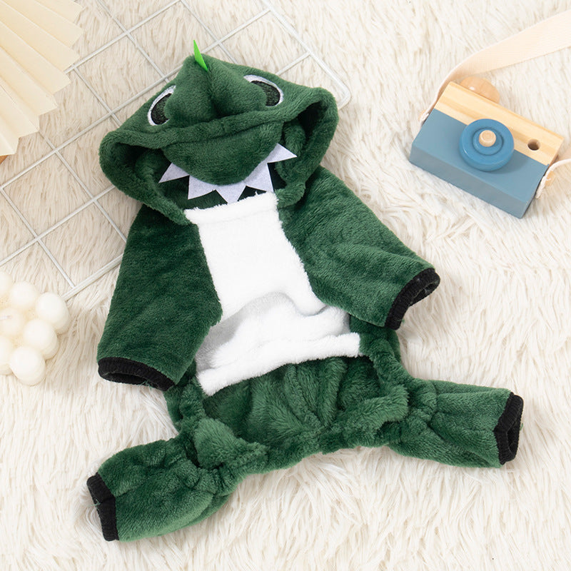 Flannel dinosaur costume for cats and small dogs, in Green Dinosaur, image 2