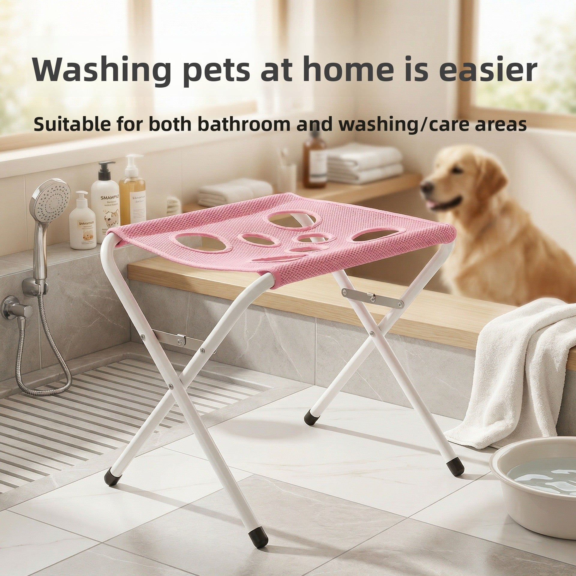 Foldable pet bathing stand with anti-slip hammock, photo from another angle
