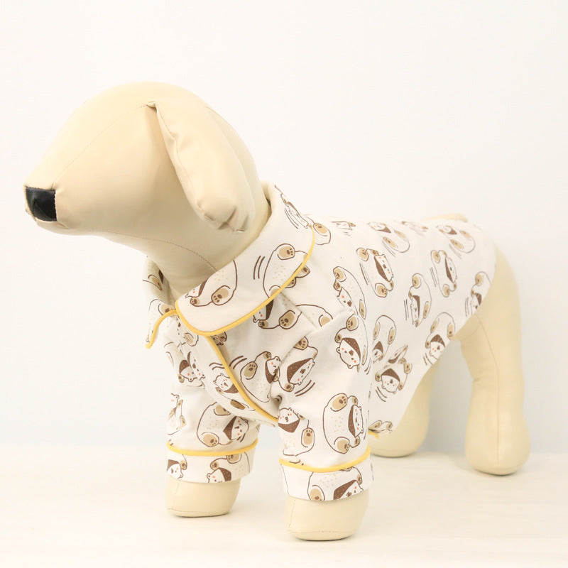 Soft cotton two-leg dog coat for matching outfits in Pink, showing size and shape