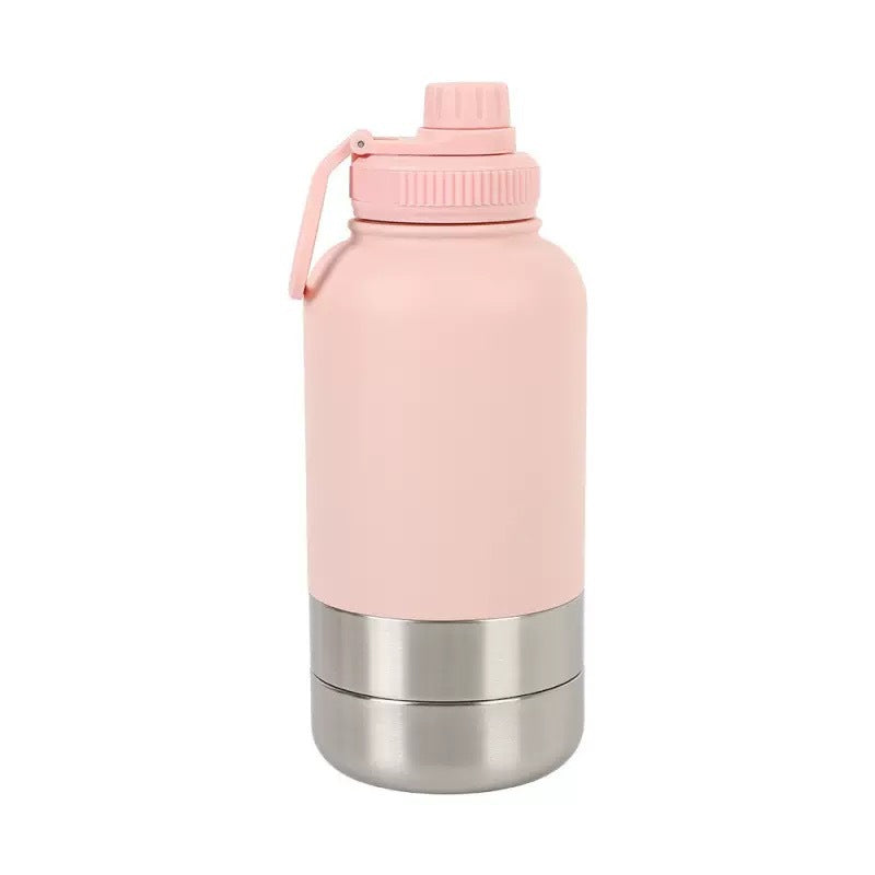 3-in-1 Portable Insulated Pet Water Bottle and Double-Layer Bowl, 32oz Stainless Steel