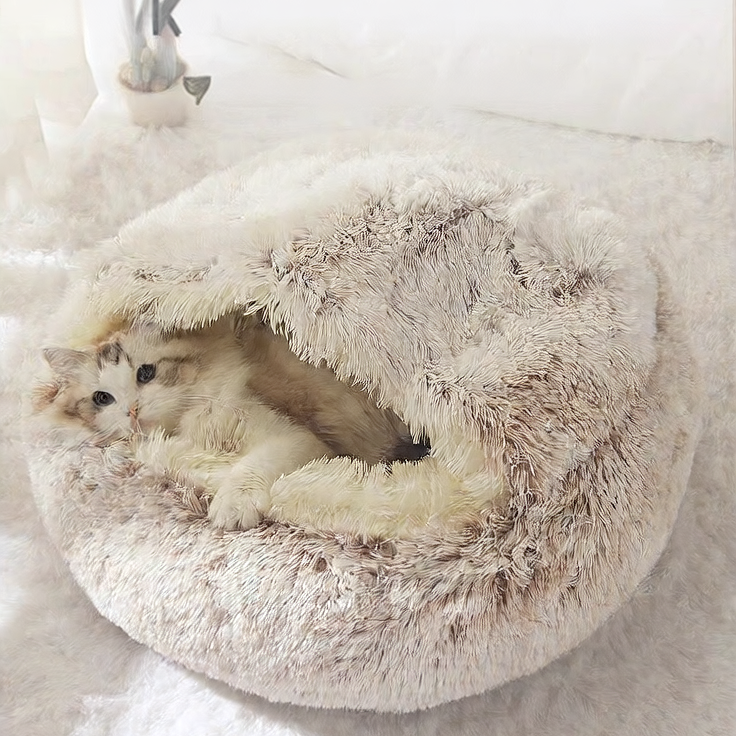 Semi-enclosed plush cat bed, photo 1 of 29
