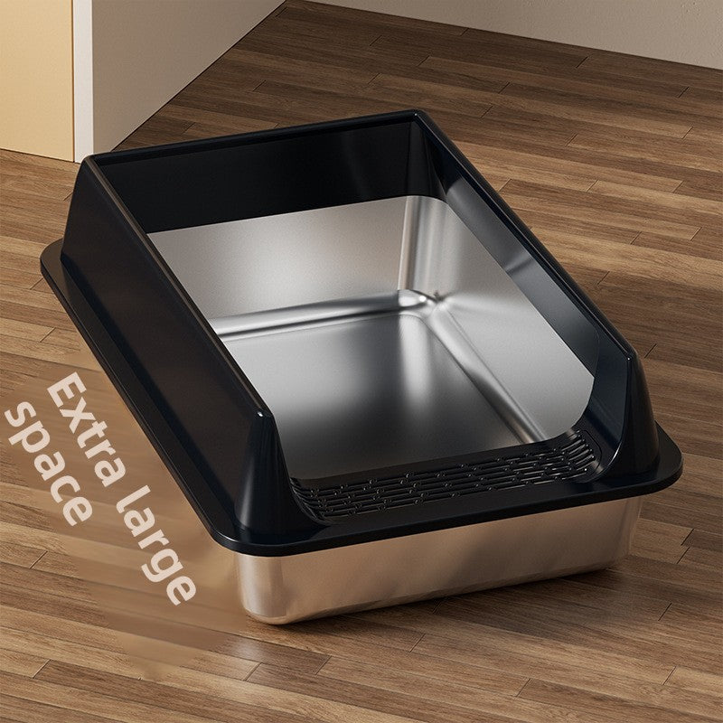 Stainless Steel Top Entry Cat Litter Box with Lid, Semi-Enclosed
