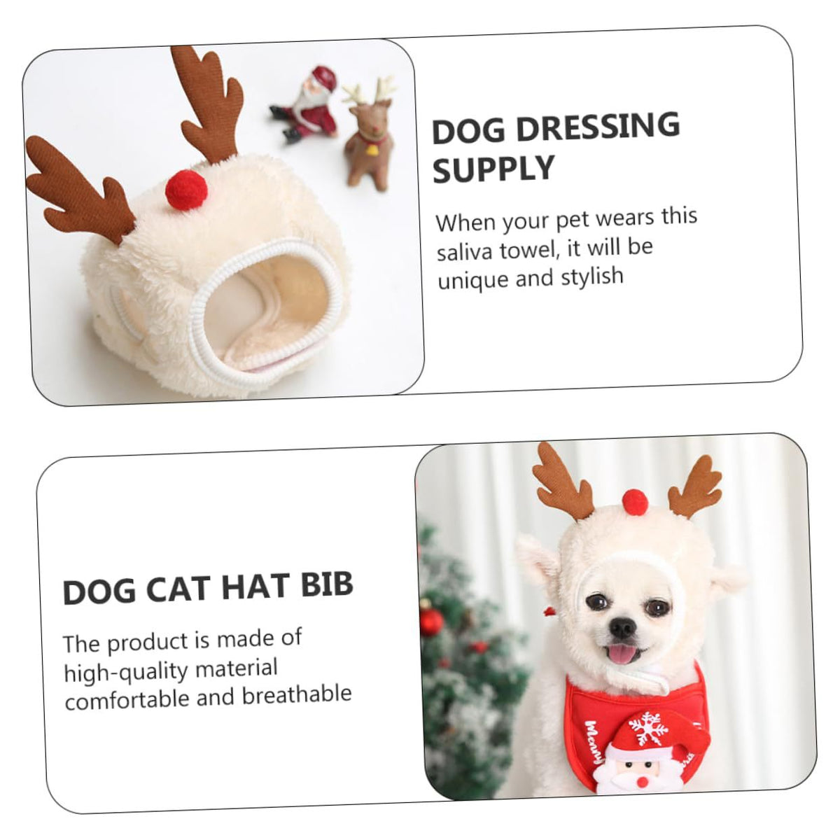 Christmas pet bib and hat for dogs and cats in Green Hat Small, side view
