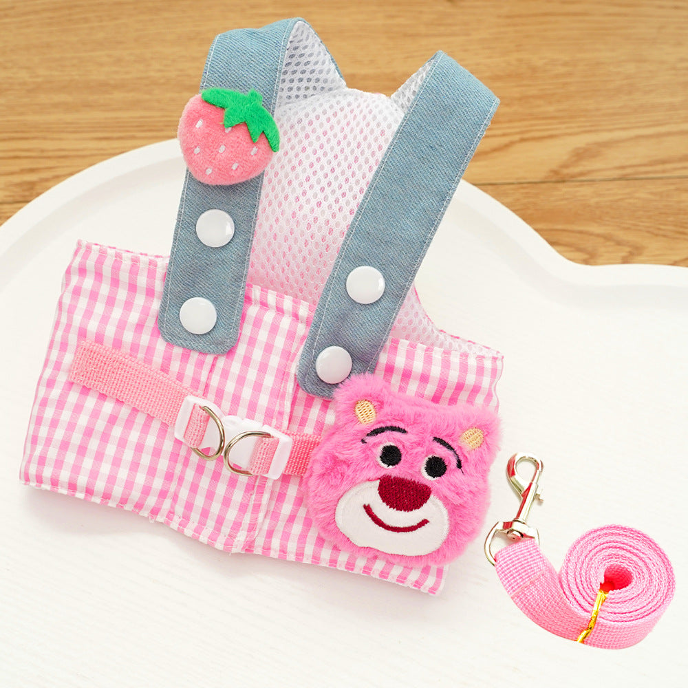 Cotton plaid harness and lead set with matching hat for cats, view 44