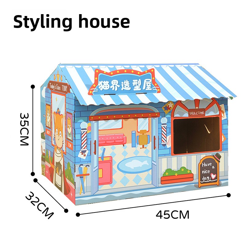 Themed corrugated cardboard cat scratch house and playhouse, view 11