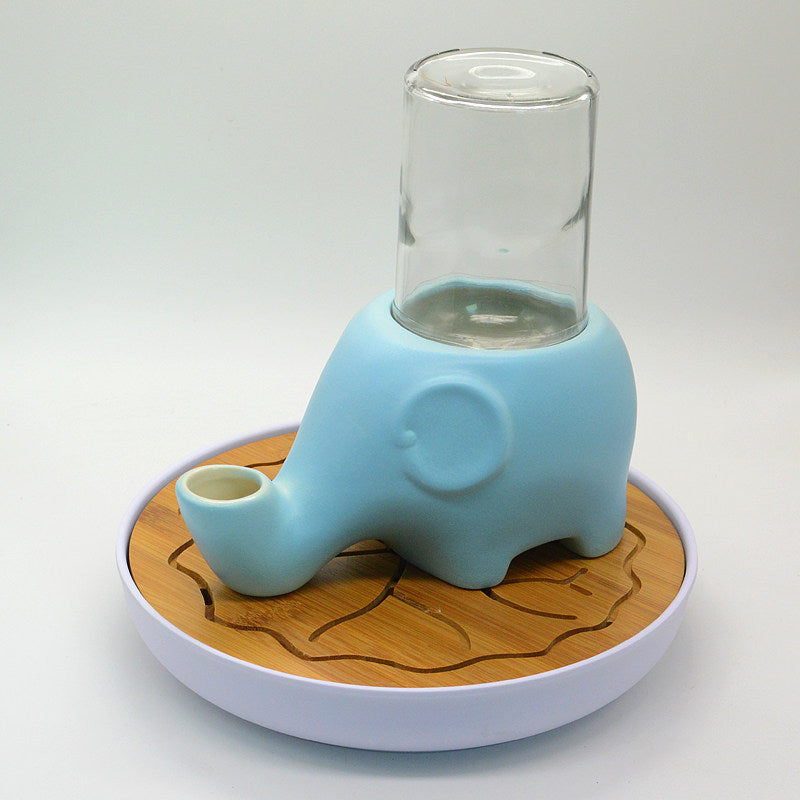 Ceramic Automatic Cat Water Dispenser with Elephant Design and Glass Bottle
