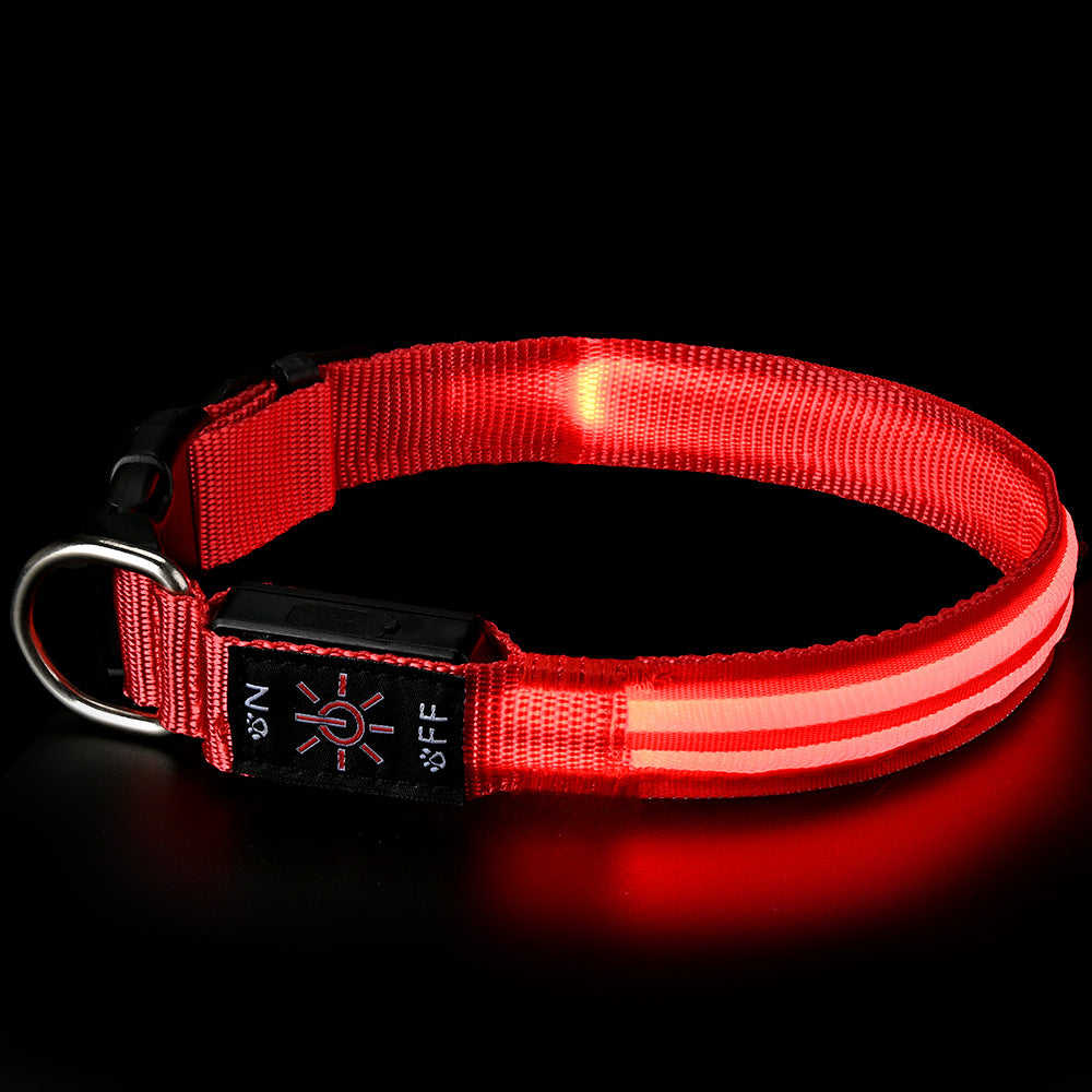 Waterproof LED fibre optic dog collar in Red, material detail