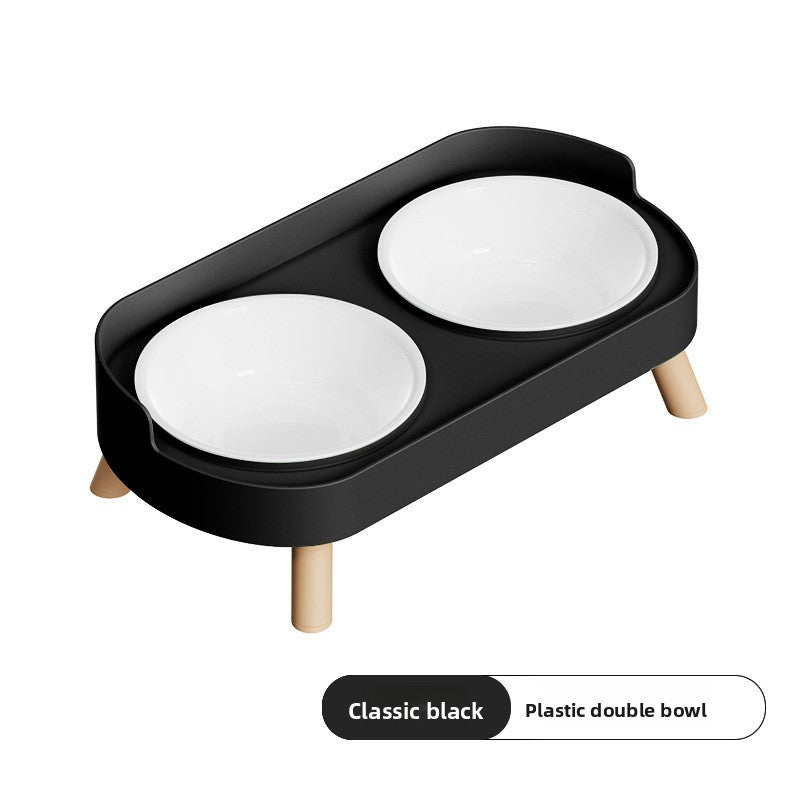 Anti-Spill Double Pet Bowl in Stainless Steel, Plastic or Ceramic with Raised Stand