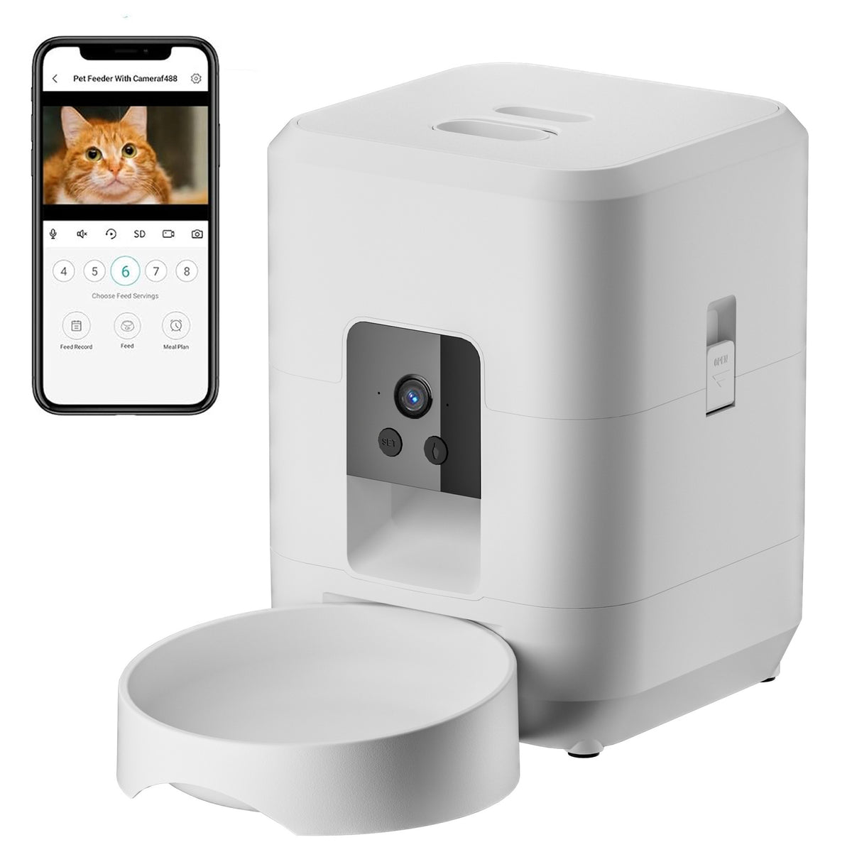 Smart WiFi Automatic Pet Feeder with Camera, 2L Capacity for Cats and Dogs