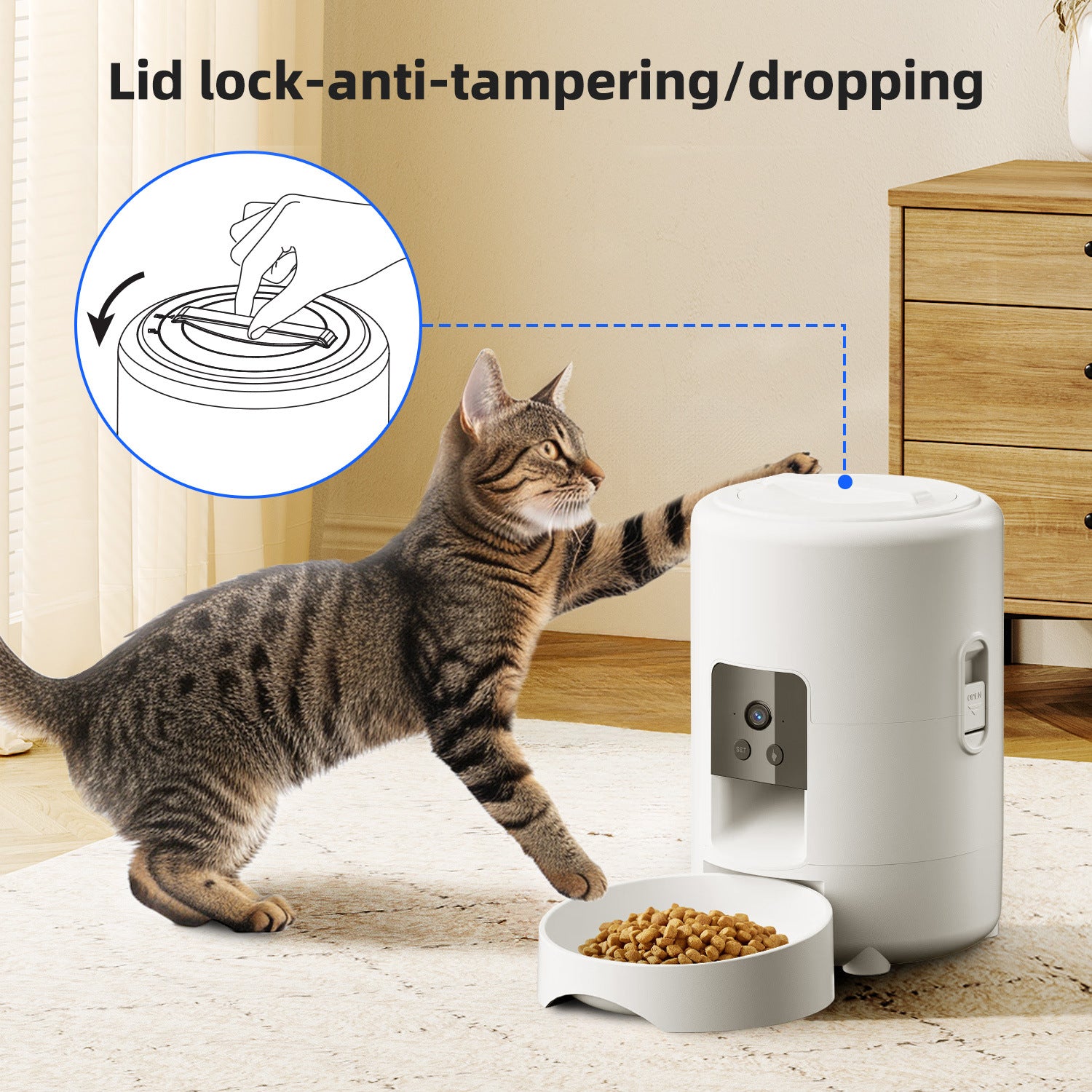 Automatic Pet Food Dispenser with Wi-Fi App Control, 2L Capacity and Optional Camera