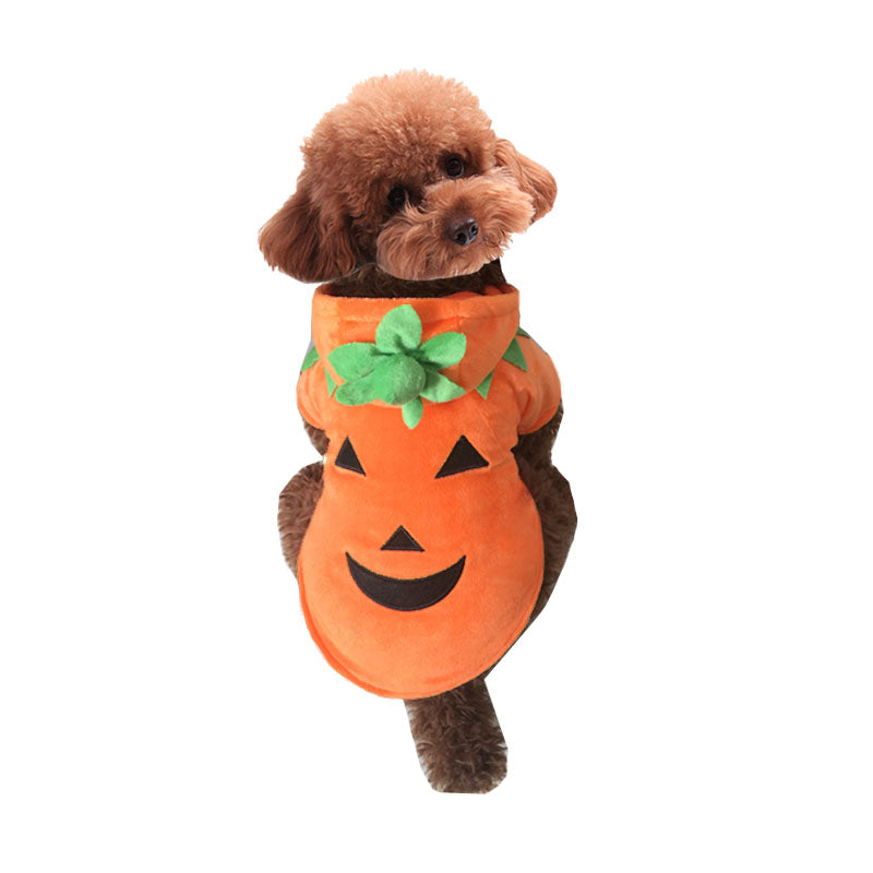 Orange pumpkin pet costume with embroidered smiling face