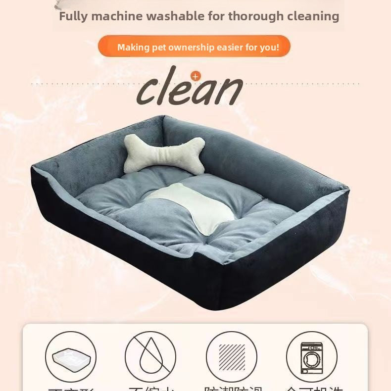 Soft pet bed with blanket, mat and bone pillow, photo from another angle