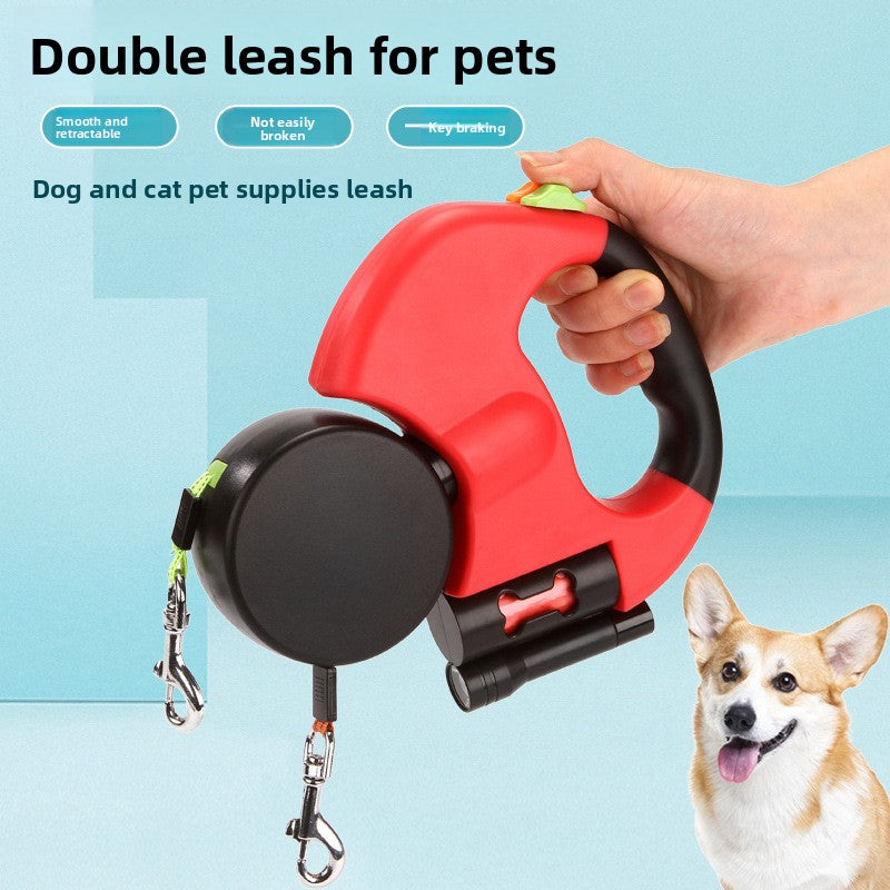 Dual head retractable dog lead for two small dogs, product image 1