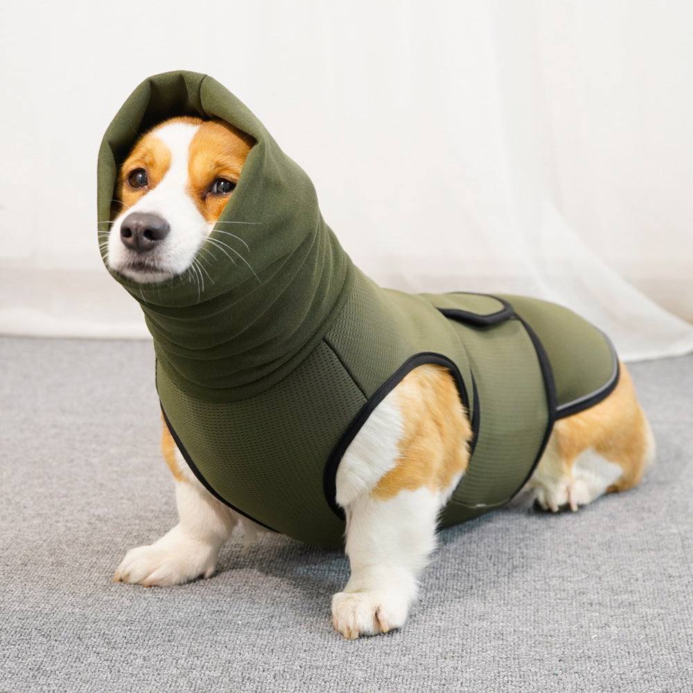 Hooded snug fit dog vest in dark blue polyester, product image 2