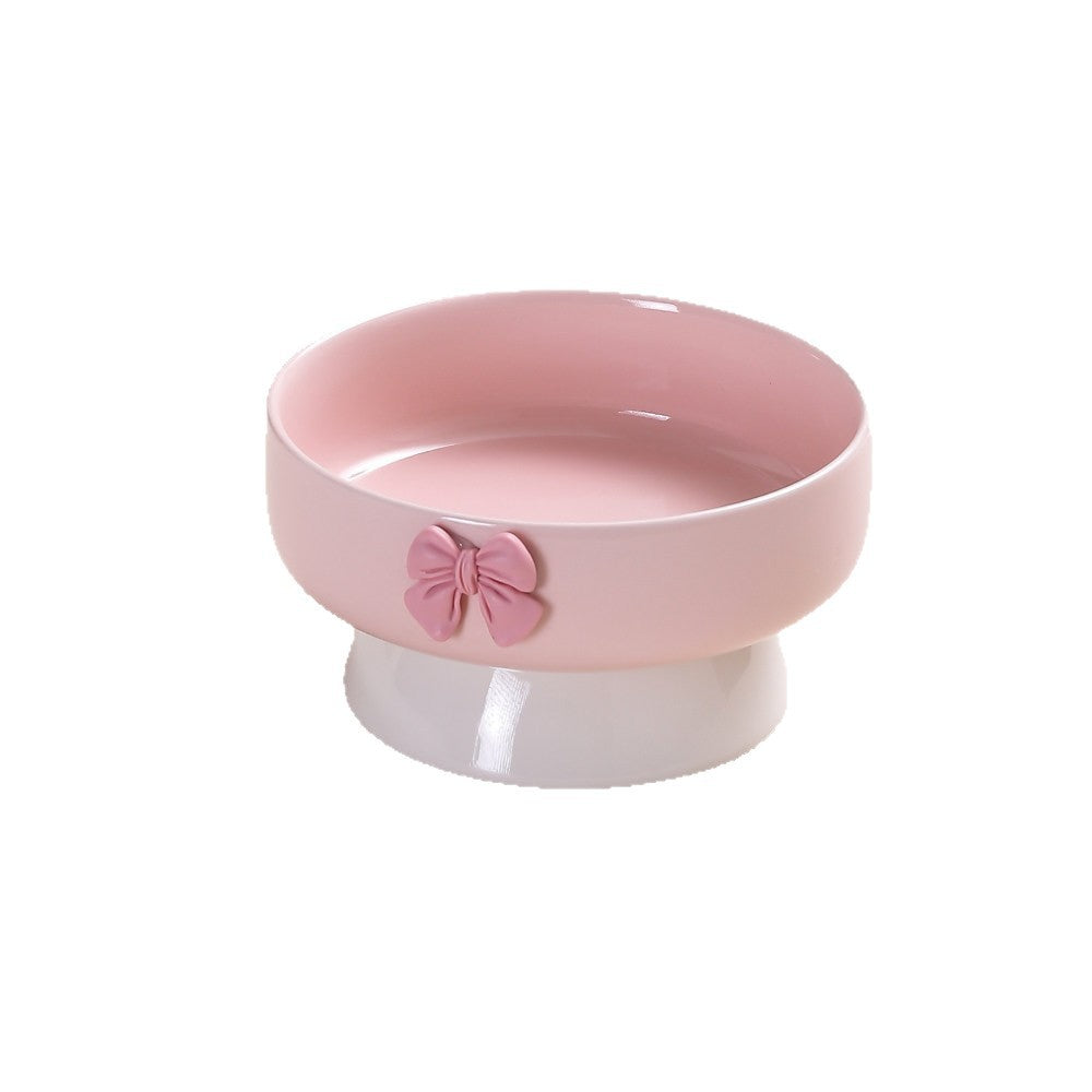 Elevated Ceramic Cat Bowl with Slanted Mouth and Cute Cartoon Design