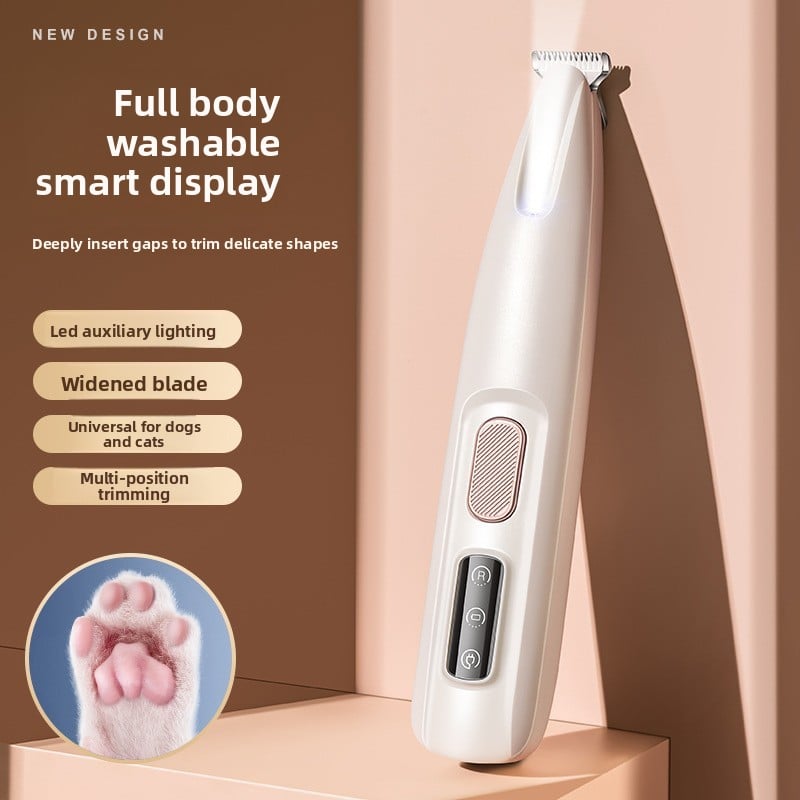 Pet paw hair trimmer with LED light in White, front view