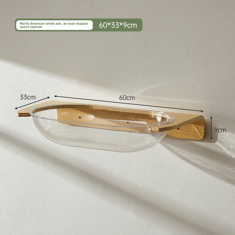 Solid wood wall-mounted cat furniture in Oval Capsule, Beeswax White