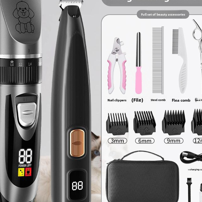 Rechargeable Pet Hair and Paw Trimmer with Dual LCD Display