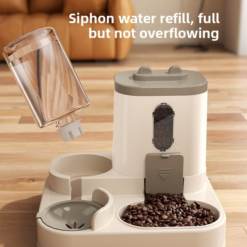 Automatic Pet Feeder with Food and Water Bowls and Cat Ear Sliding Cover for Cats and Dogs