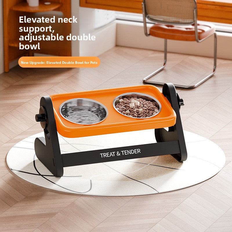 Adjustable Height Stainless Steel Pet Bowl, Single or Double Raised Feeder in Two Colours