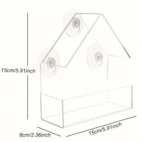 Clear acrylic hanging bird feeder with roof, product detail photo