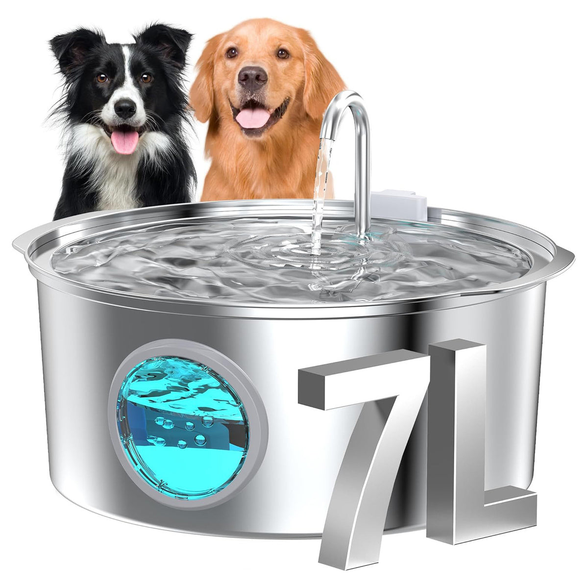 7L Stainless Steel Pet Water Dispenser with Pump and Filter Element for Cats and Dogs