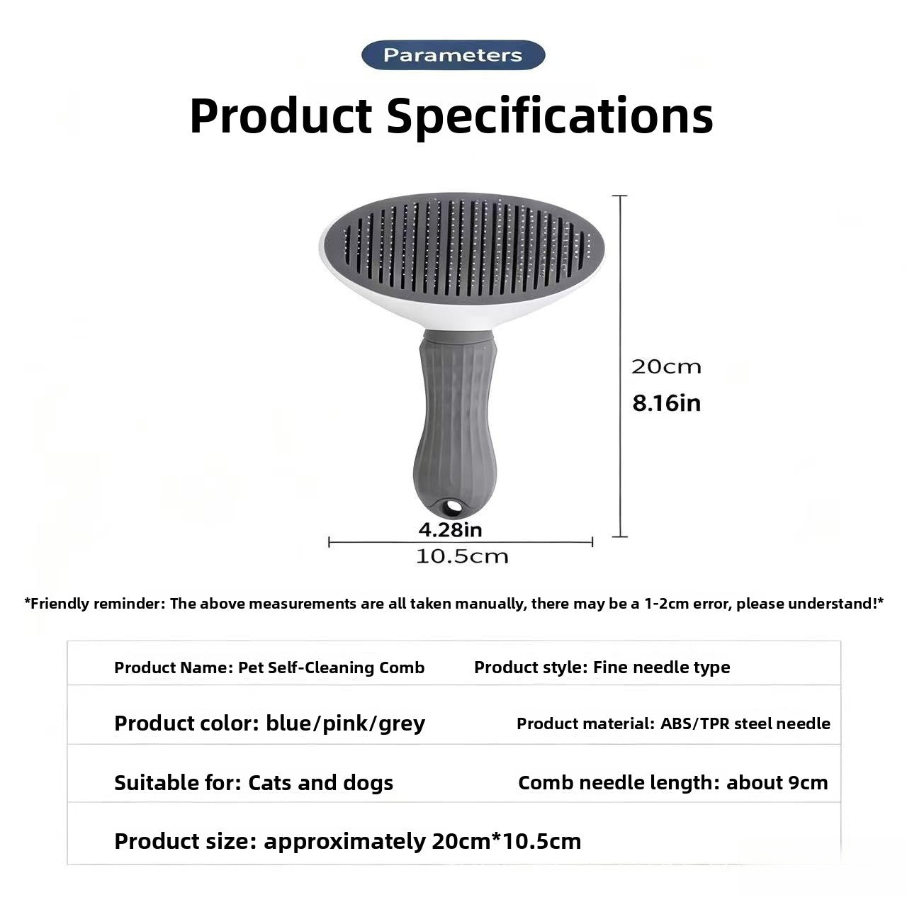 Anti-Slip Grip Slicker Brush with Stainless Steel Pins for Pets
