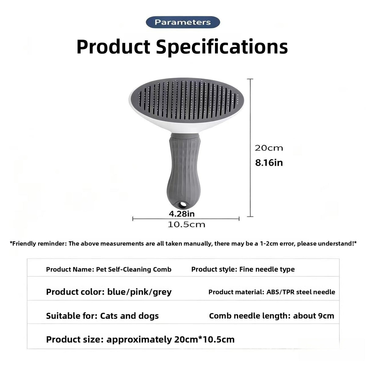 Anti-Slip Grip Slicker Brush with Stainless Steel Pins for Pets