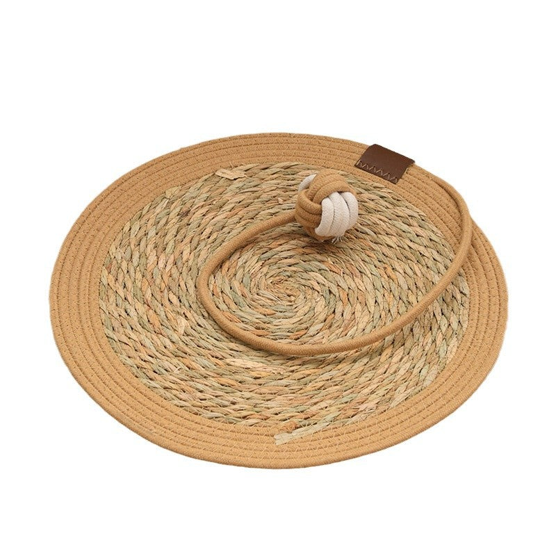 Round woven cattail grass cat scratch mat, detail photo 5