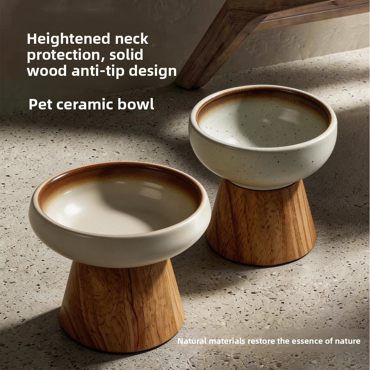 Ceramic Cat Bowl with Optional Solid Wood Stand in Tall, Wide or Shallow Dish Styles