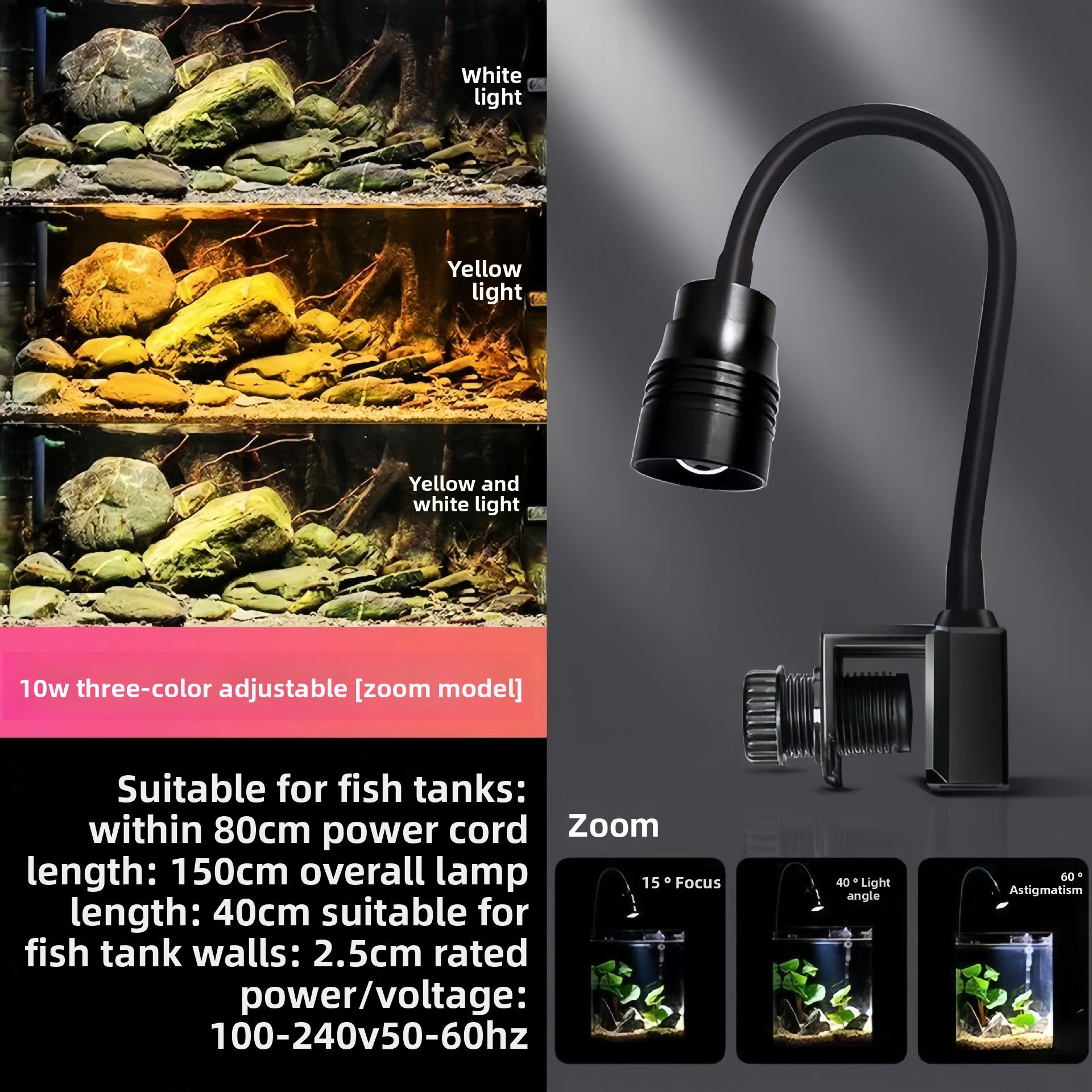 Aquarium LED spotlight with adjustable beam for fish tanks, view 7