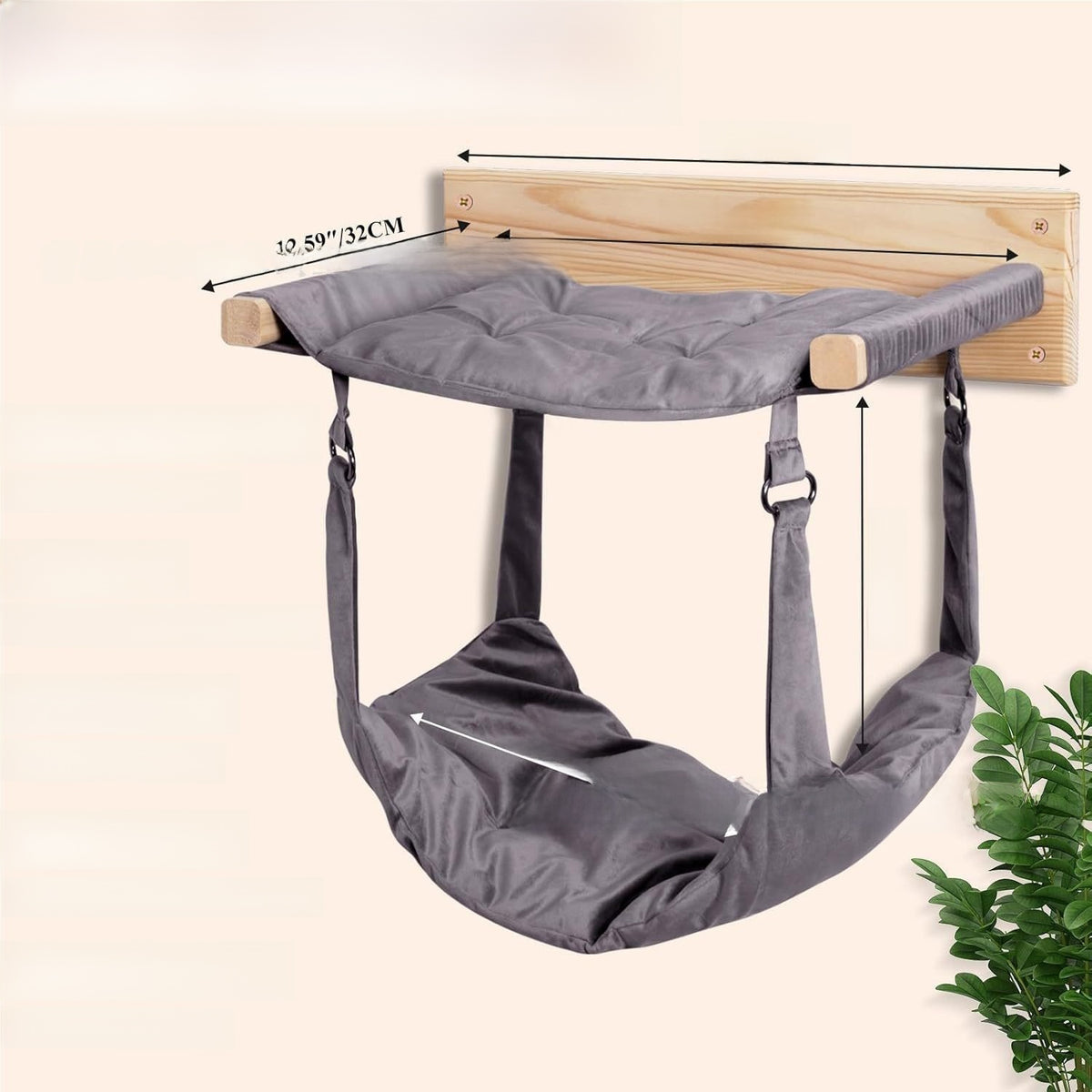 Wooden two-tier cat bed with hanging hammock, product image 5