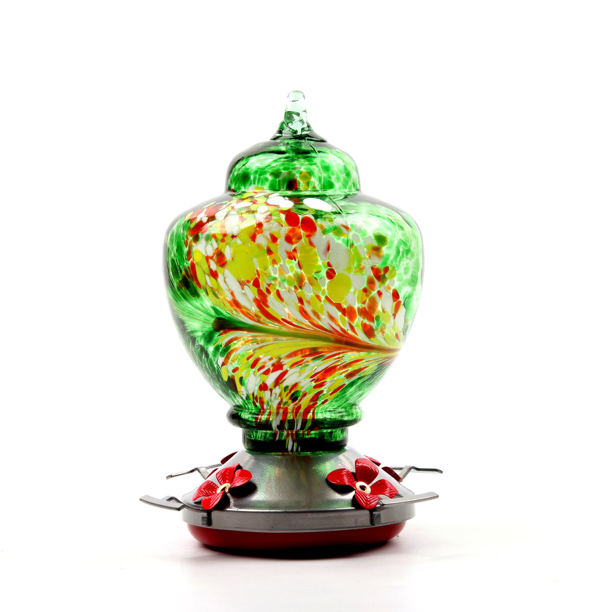 Hand-Painted Glass Hummingbird Feeder with Ant-Proof Hook, Metal Hanger and Cleaning Brush