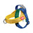Reflective no pull saddle harness in red and blue on a dog