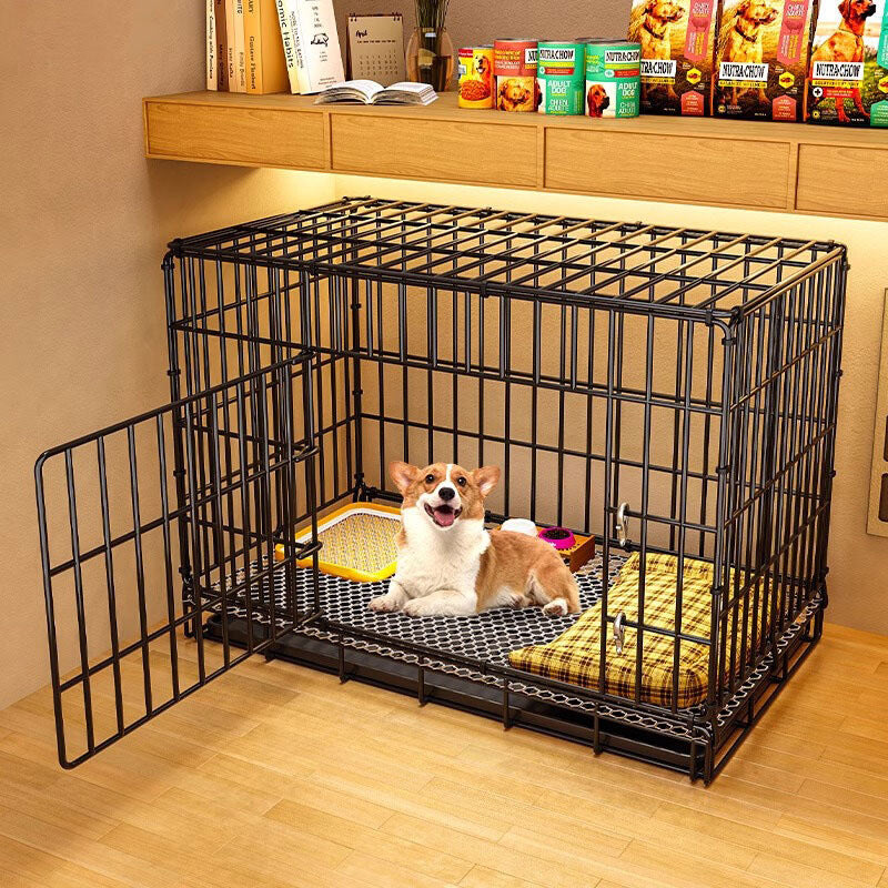 Small dog crate with separate toilet area, main product photo