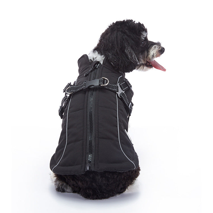 Reflective waterproof dog coat with lamb fleece lining in Red and Blue, close-up detail