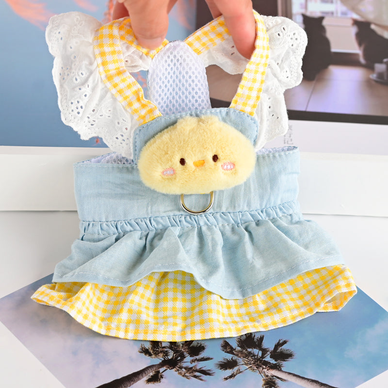 Princess cotton dog dress with matching lead in Pink Dress with Pink Lead, close-up detail