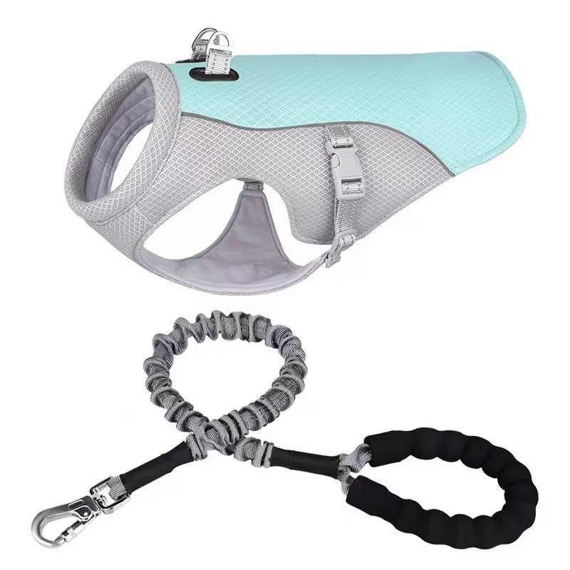 Lightweight summer dog vest with reflective trim in Pink, showing size and shape