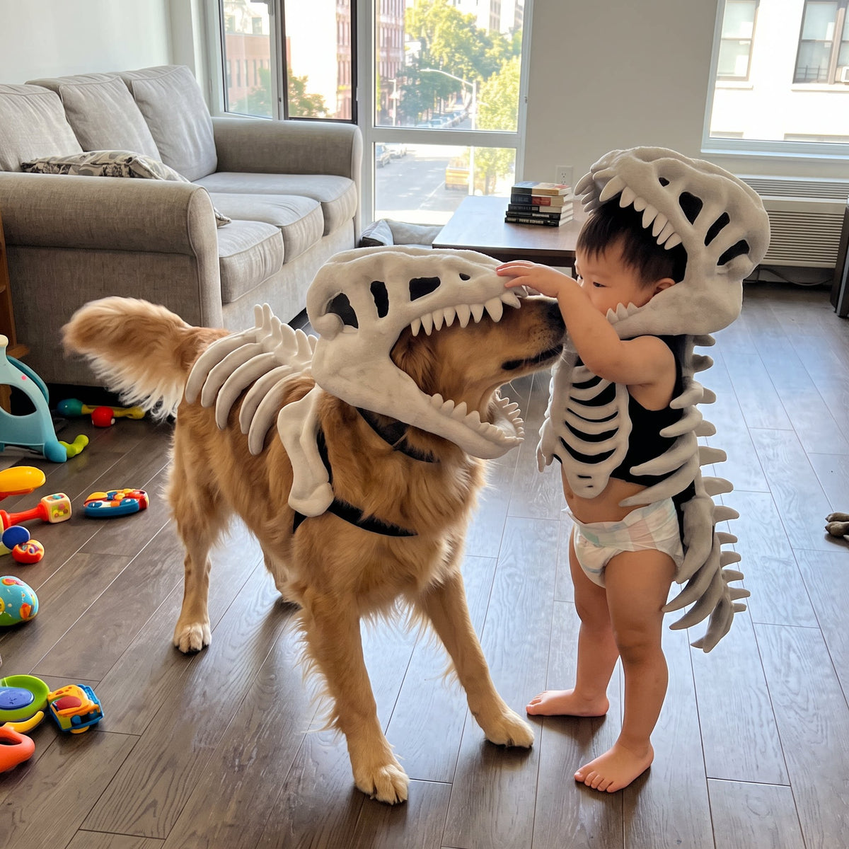 Dinosaur skeleton dog costume with headpiece, in Black and White, image 4