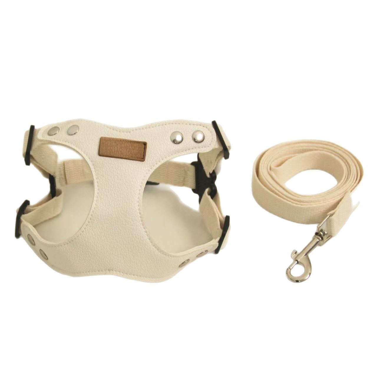 White faux leather cat walking harness vest with adjustable straps, product image 4