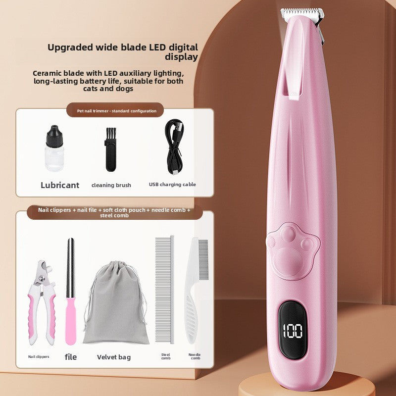 Cordless Pet Hair Trimmer with Ceramic Blade and Battery Display