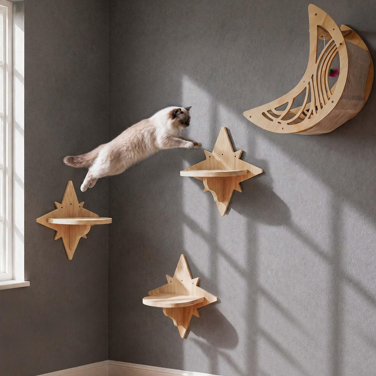 Star and moon cat wall shelves, main product photo