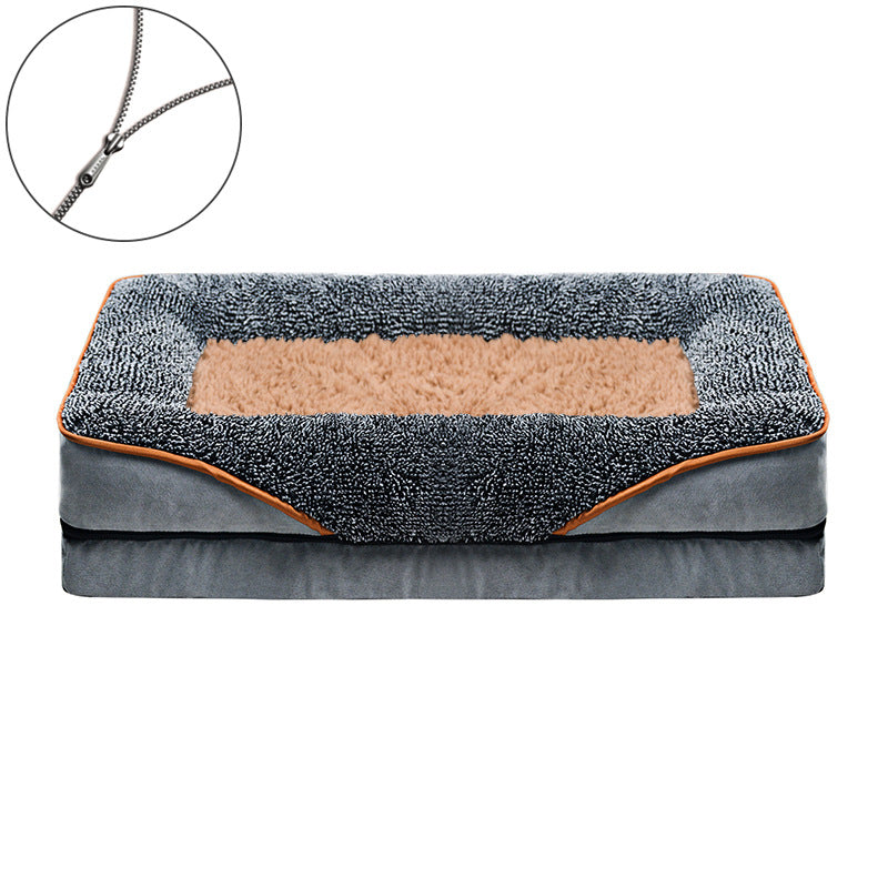 Washable bolster sofa dog bed in Grey and Brown, further angle view