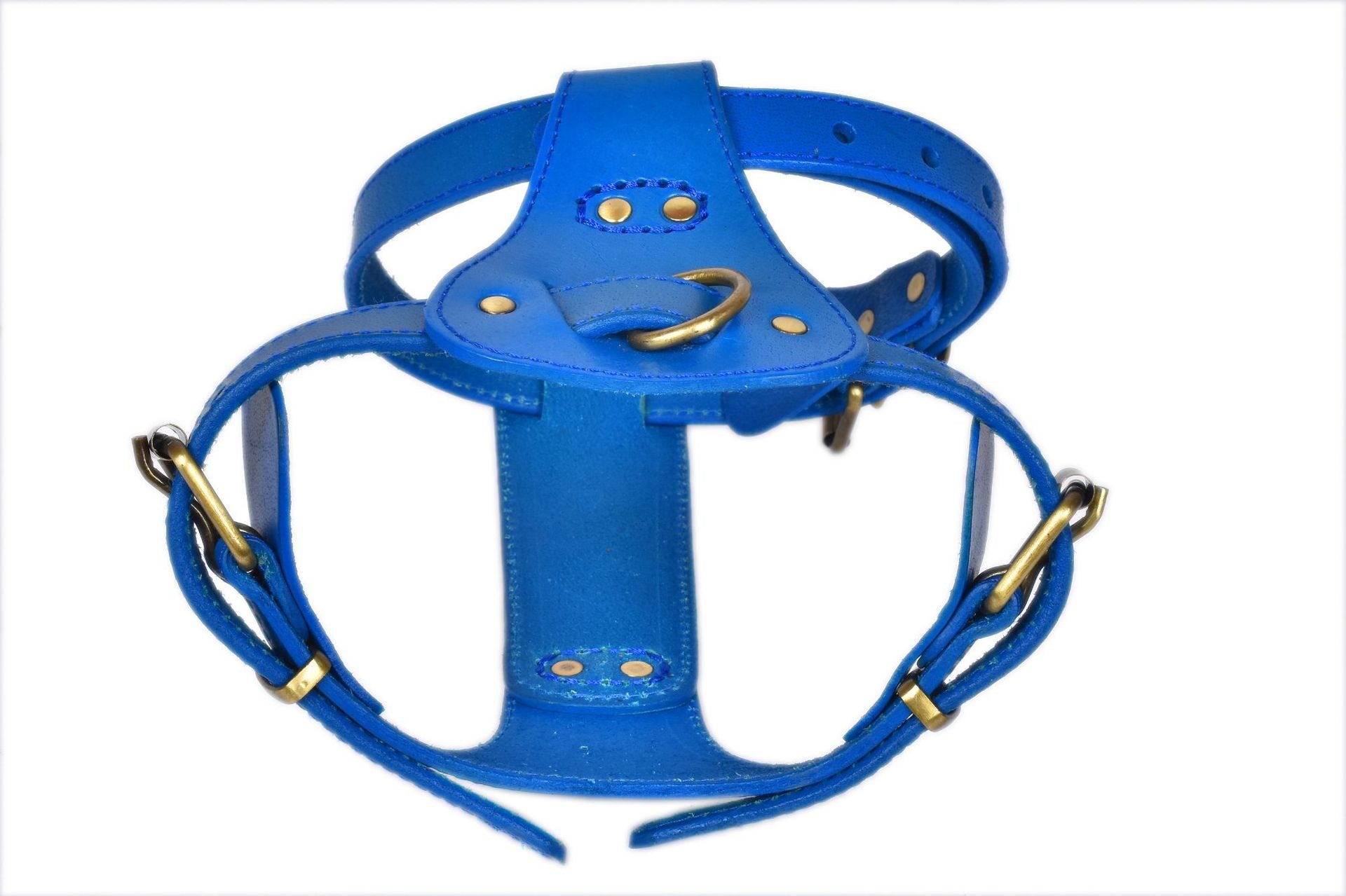 Brown leather dog chest harness with adjustable chest and neck straps, view 10