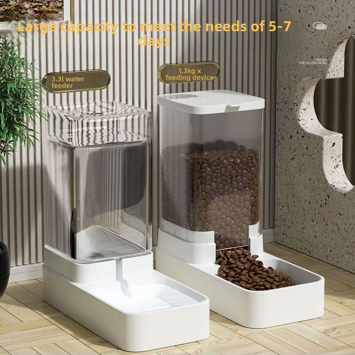 Gravity Pet Water Dispenser and Food Feeder Set for Cats and Dogs, 3.3L to 8.5L