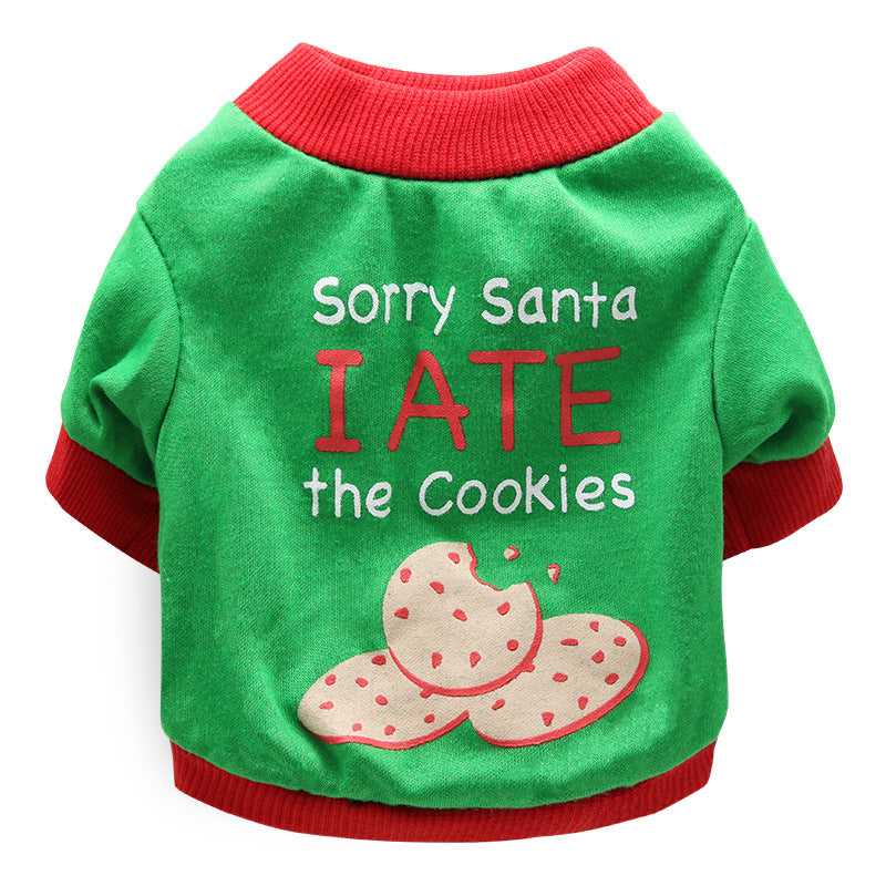 Cotton holiday pet T-shirt for small dogs and cats, showing size and shape