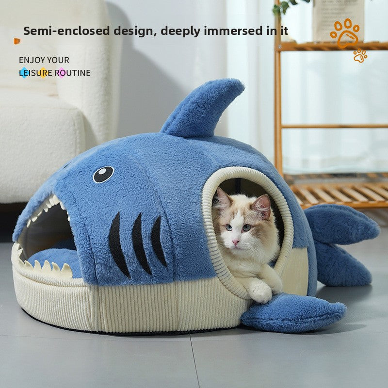 Novelty shark shaped pet nest bed in soft plush