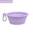 Foldable silicone pet bowl for dogs and cats in Purple, showing size and shape