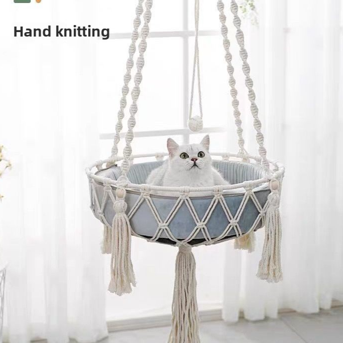 Cotton rope hanging cat basket bed boho style in 40cm Basket Only