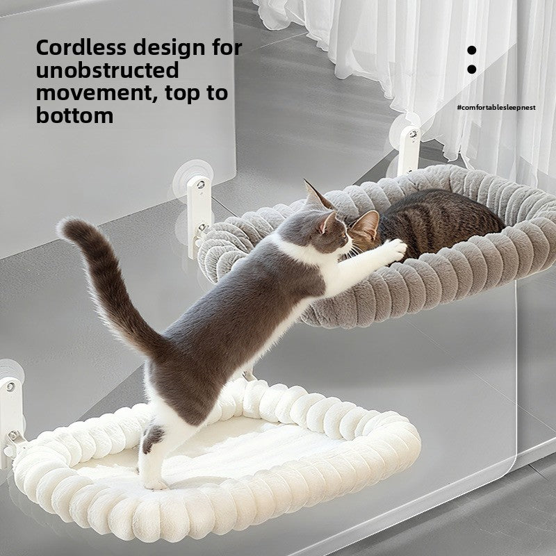 Foldable plush cat window bed with suction cups and frame, view 2 of 6